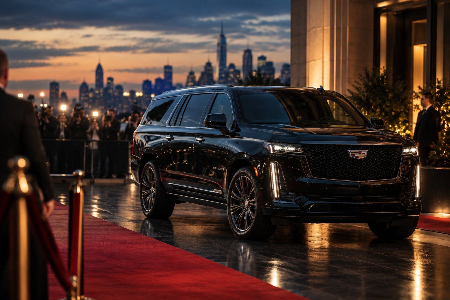 Black Cadillac Escalade at a red-carpet arrival